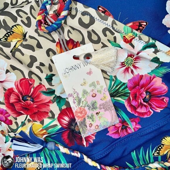 JOHNNY WAS FLEUR BRAIDED WRAP ONE PIECE SWIMSUIT IN FLORAL BLUE PLUS SIZE 2X NEW - Picture 10 of 15